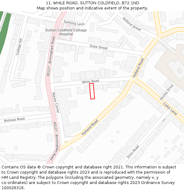 11, WHILE ROAD, SUTTON COLDFIELD, B72 1ND: Location map and indicative extent of plot