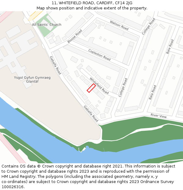 11, WHITEFIELD ROAD, CARDIFF, CF14 2JG: Location map and indicative extent of plot