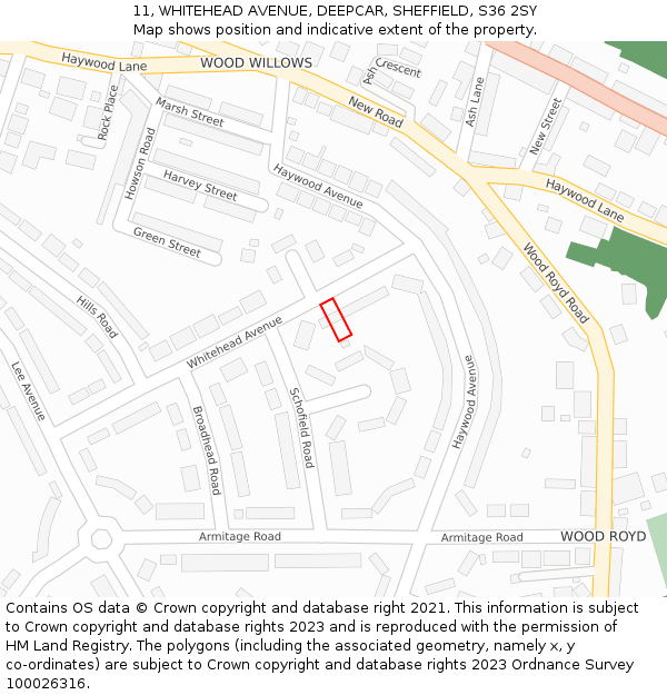 11, WHITEHEAD AVENUE, DEEPCAR, SHEFFIELD, S36 2SY: Location map and indicative extent of plot
