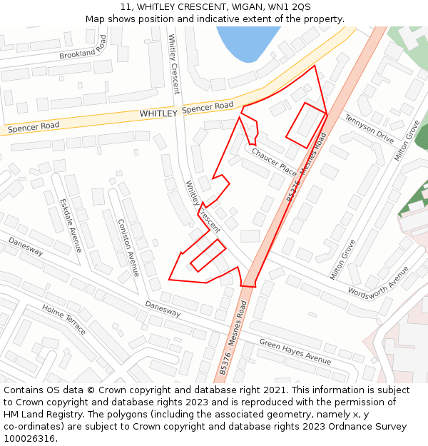 11, WHITLEY CRESCENT, WIGAN, WN1 2QS: Location map and indicative extent of plot