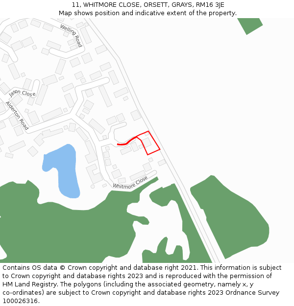 11, WHITMORE CLOSE, ORSETT, GRAYS, RM16 3JE: Location map and indicative extent of plot
