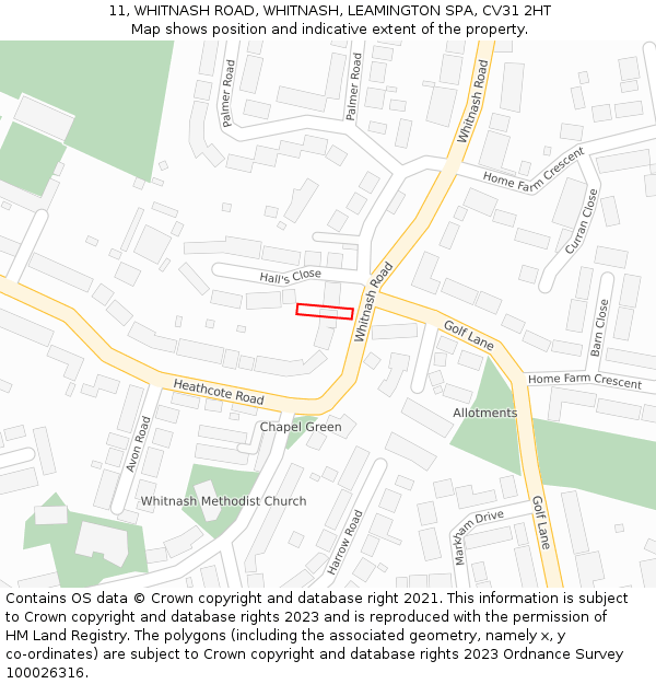11, WHITNASH ROAD, WHITNASH, LEAMINGTON SPA, CV31 2HT: Location map and indicative extent of plot