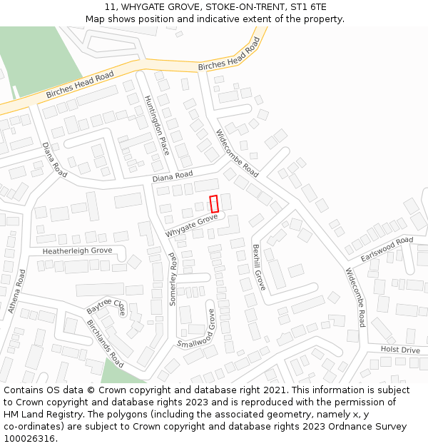 11, WHYGATE GROVE, STOKE-ON-TRENT, ST1 6TE: Location map and indicative extent of plot