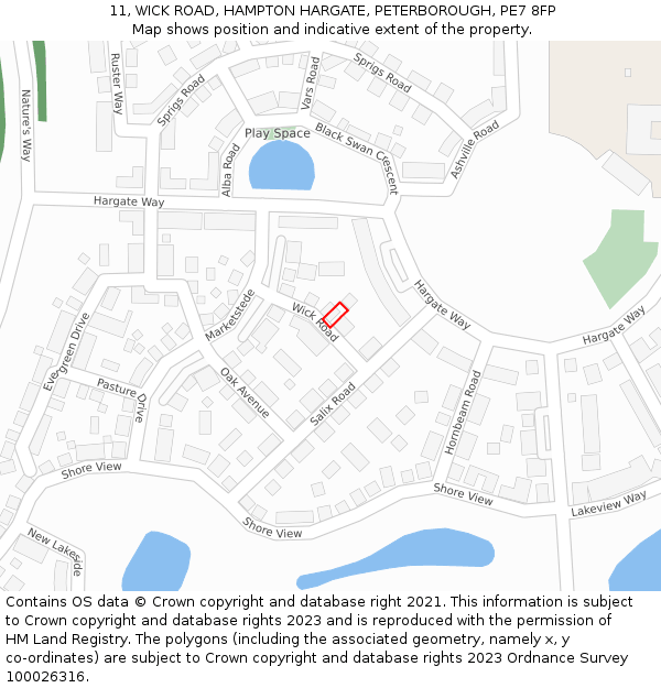 11, WICK ROAD, HAMPTON HARGATE, PETERBOROUGH, PE7 8FP: Location map and indicative extent of plot