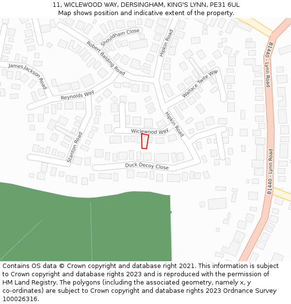 11, WICLEWOOD WAY, DERSINGHAM, KING'S LYNN, PE31 6UL: Location map and indicative extent of plot