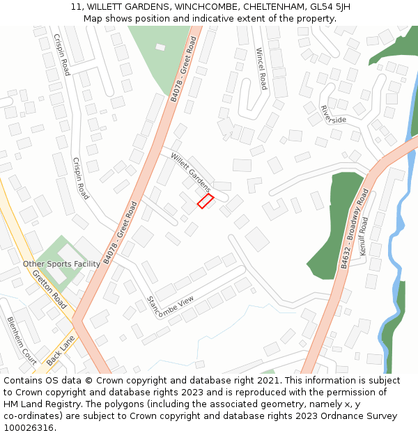11, WILLETT GARDENS, WINCHCOMBE, CHELTENHAM, GL54 5JH: Location map and indicative extent of plot