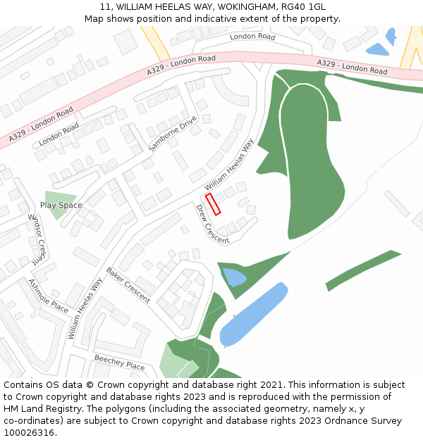 11, WILLIAM HEELAS WAY, WOKINGHAM, RG40 1GL: Location map and indicative extent of plot