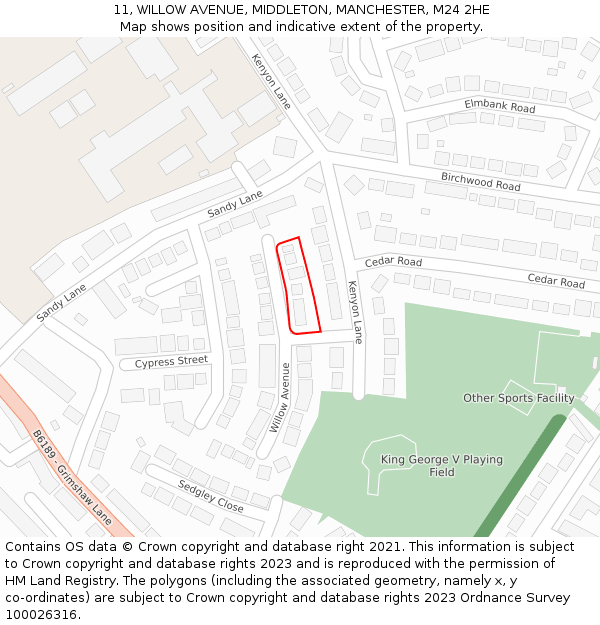11, WILLOW AVENUE, MIDDLETON, MANCHESTER, M24 2HE: Location map and indicative extent of plot