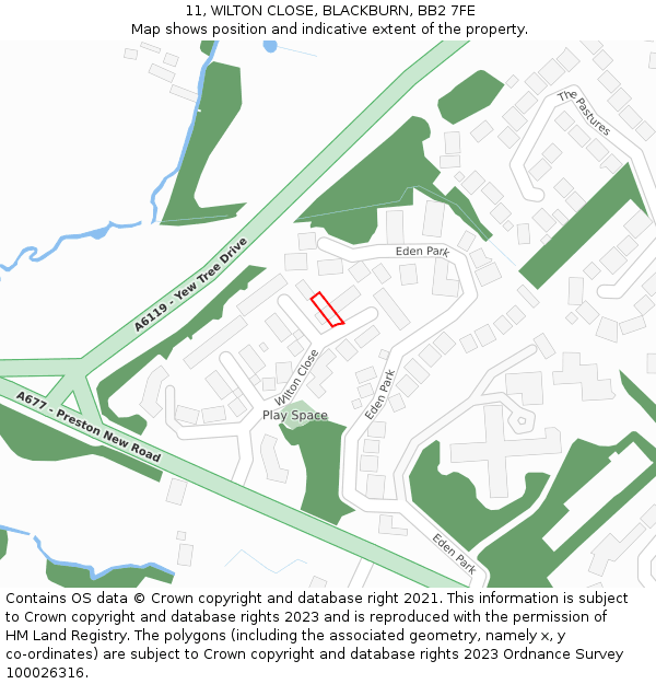 11, WILTON CLOSE, BLACKBURN, BB2 7FE: Location map and indicative extent of plot