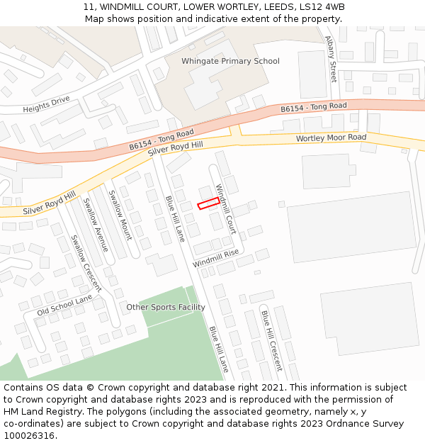 11, WINDMILL COURT, LOWER WORTLEY, LEEDS, LS12 4WB: Location map and indicative extent of plot