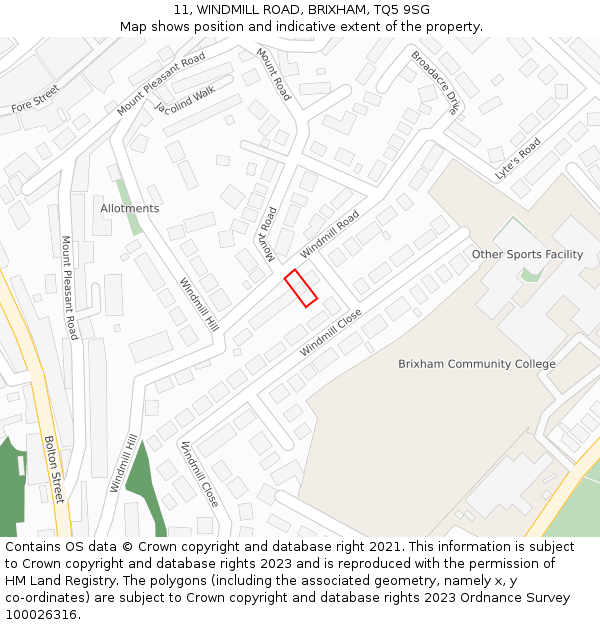 11, WINDMILL ROAD, BRIXHAM, TQ5 9SG: Location map and indicative extent of plot