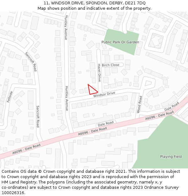11, WINDSOR DRIVE, SPONDON, DERBY, DE21 7DQ: Location map and indicative extent of plot