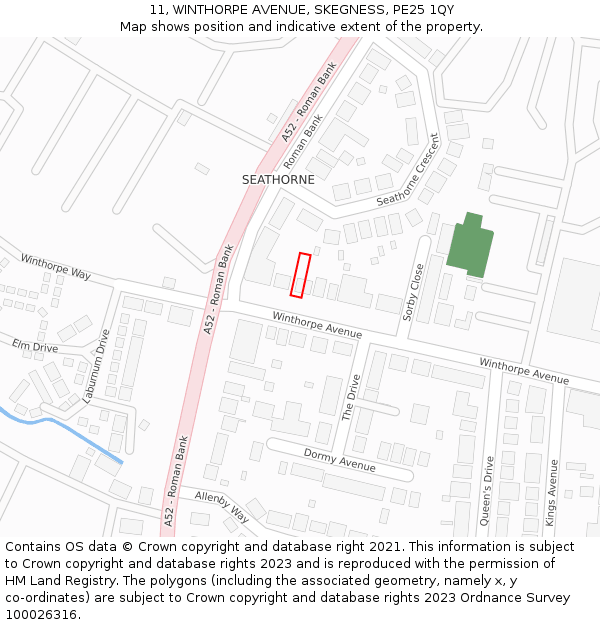 11, WINTHORPE AVENUE, SKEGNESS, PE25 1QY: Location map and indicative extent of plot