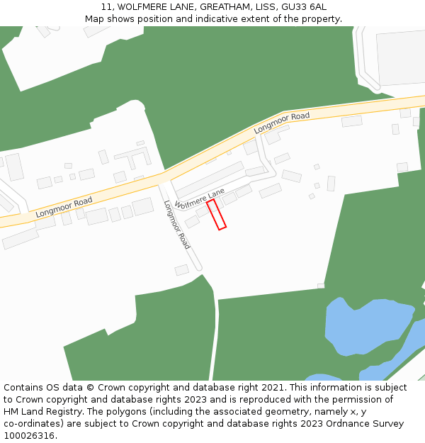 11, WOLFMERE LANE, GREATHAM, LISS, GU33 6AL: Location map and indicative extent of plot
