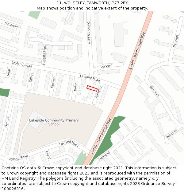 11, WOLSELEY, TAMWORTH, B77 2RX: Location map and indicative extent of plot