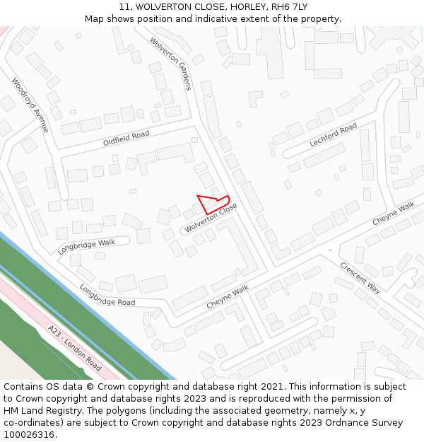 11, WOLVERTON CLOSE, HORLEY, RH6 7LY: Location map and indicative extent of plot