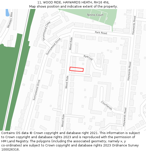 11, WOOD RIDE, HAYWARDS HEATH, RH16 4NL: Location map and indicative extent of plot