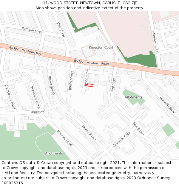 11, WOOD STREET, NEWTOWN, CARLISLE, CA2 7JF: Location map and indicative extent of plot
