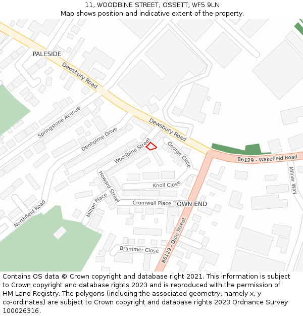 11, WOODBINE STREET, OSSETT, WF5 9LN: Location map and indicative extent of plot