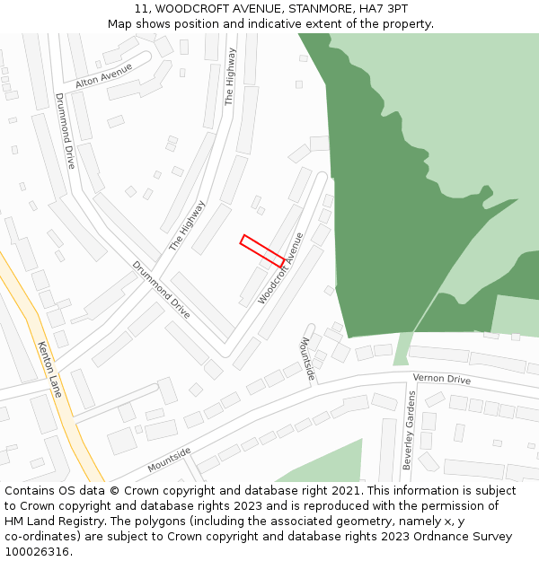 11, WOODCROFT AVENUE, STANMORE, HA7 3PT: Location map and indicative extent of plot