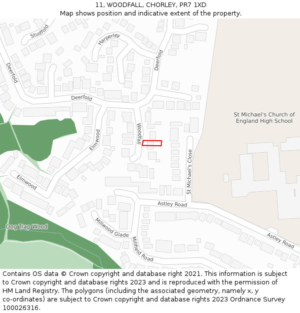 11, WOODFALL, CHORLEY, PR7 1XD: Location map and indicative extent of plot