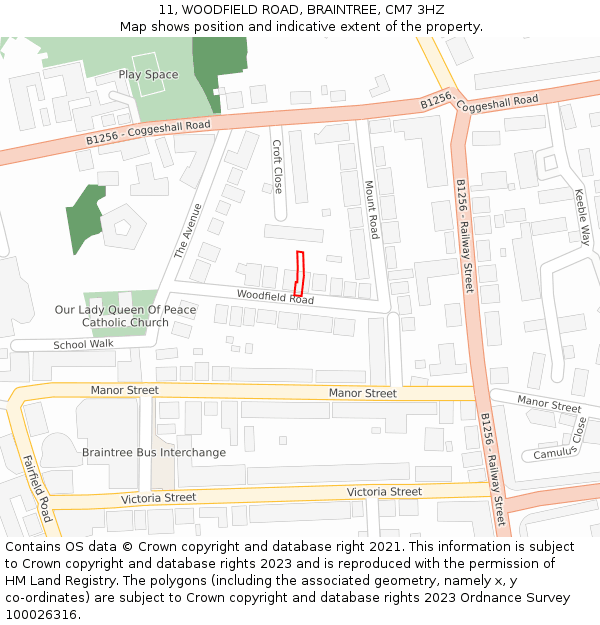 11, WOODFIELD ROAD, BRAINTREE, CM7 3HZ: Location map and indicative extent of plot