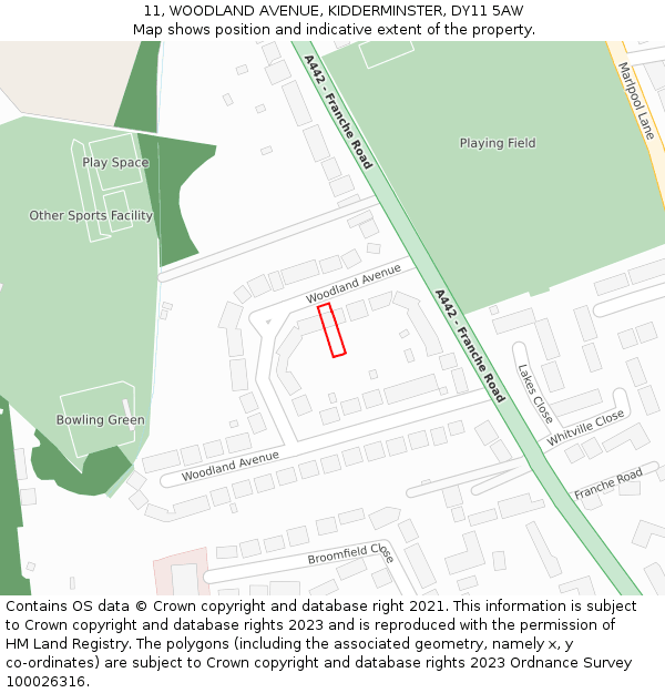11, WOODLAND AVENUE, KIDDERMINSTER, DY11 5AW: Location map and indicative extent of plot