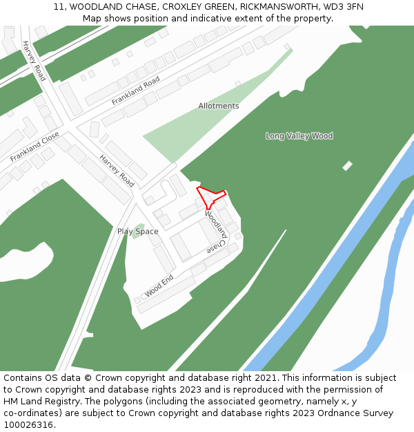 11, WOODLAND CHASE, CROXLEY GREEN, RICKMANSWORTH, WD3 3FN: Location map and indicative extent of plot