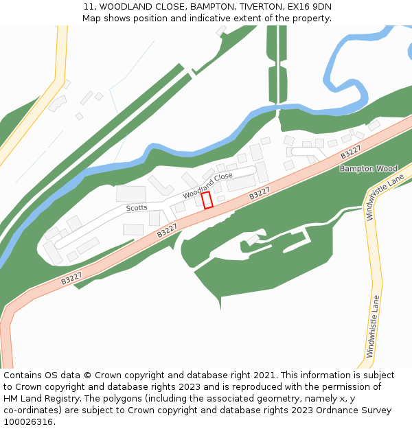 11, WOODLAND CLOSE, BAMPTON, TIVERTON, EX16 9DN: Location map and indicative extent of plot