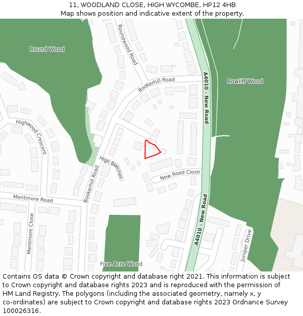 11, WOODLAND CLOSE, HIGH WYCOMBE, HP12 4HB: Location map and indicative extent of plot