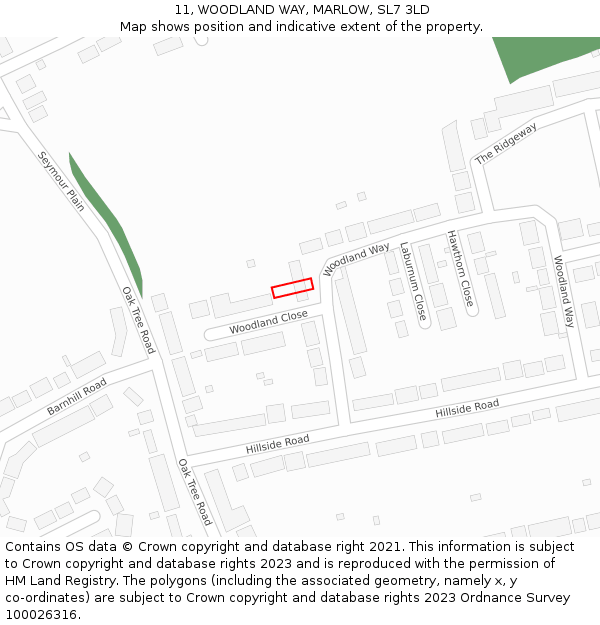 11, WOODLAND WAY, MARLOW, SL7 3LD: Location map and indicative extent of plot