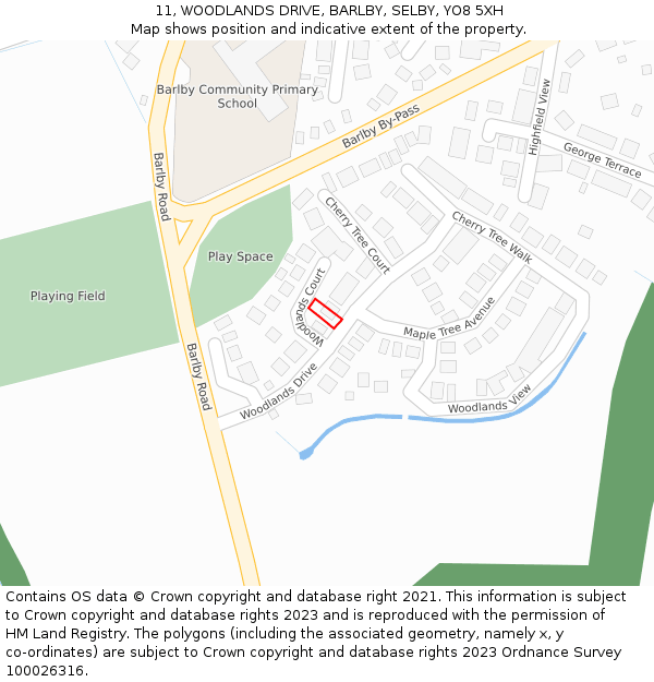 11, WOODLANDS DRIVE, BARLBY, SELBY, YO8 5XH: Location map and indicative extent of plot