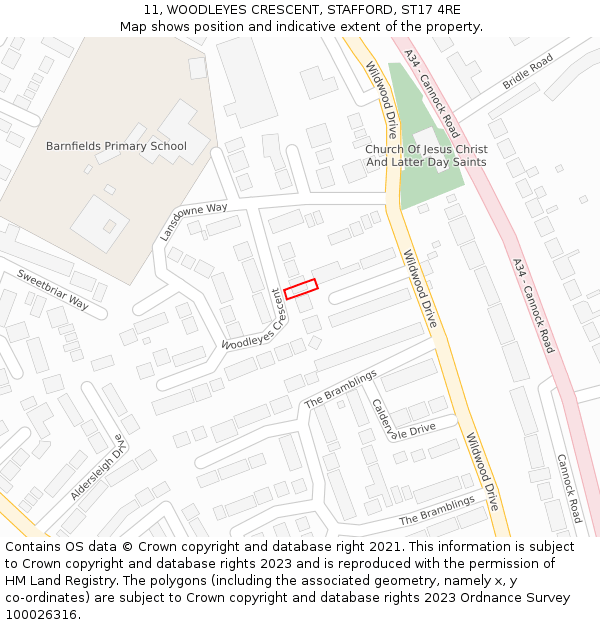 11, WOODLEYES CRESCENT, STAFFORD, ST17 4RE: Location map and indicative extent of plot