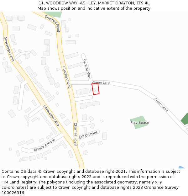 11, WOODROW WAY, ASHLEY, MARKET DRAYTON, TF9 4LJ: Location map and indicative extent of plot