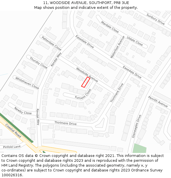 11, WOODSIDE AVENUE, SOUTHPORT, PR8 3UE: Location map and indicative extent of plot