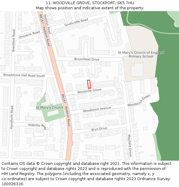 11, WOODVILLE GROVE, STOCKPORT, SK5 7HU: Location map and indicative extent of plot