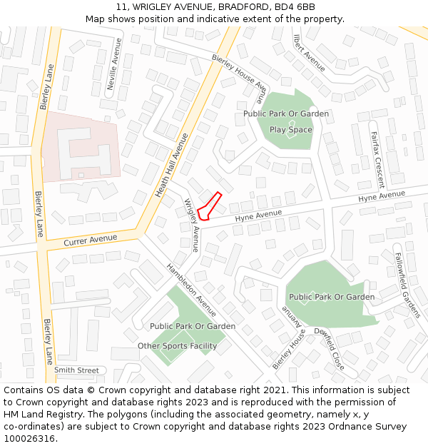 11, WRIGLEY AVENUE, BRADFORD, BD4 6BB: Location map and indicative extent of plot