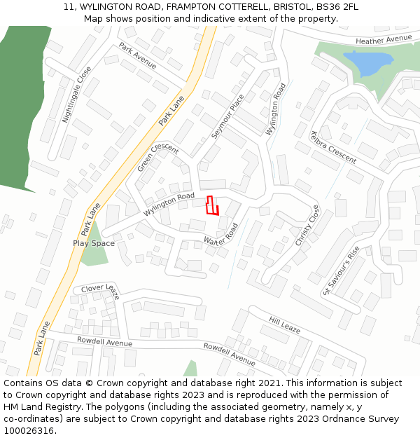 11, WYLINGTON ROAD, FRAMPTON COTTERELL, BRISTOL, BS36 2FL: Location map and indicative extent of plot
