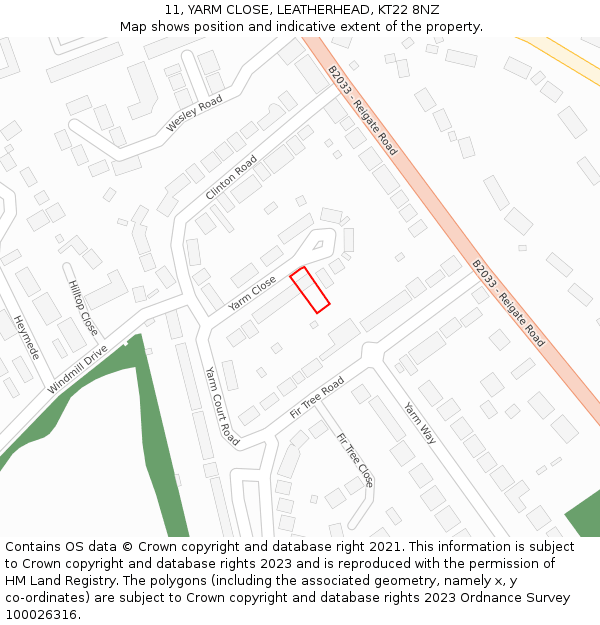 11, YARM CLOSE, LEATHERHEAD, KT22 8NZ: Location map and indicative extent of plot