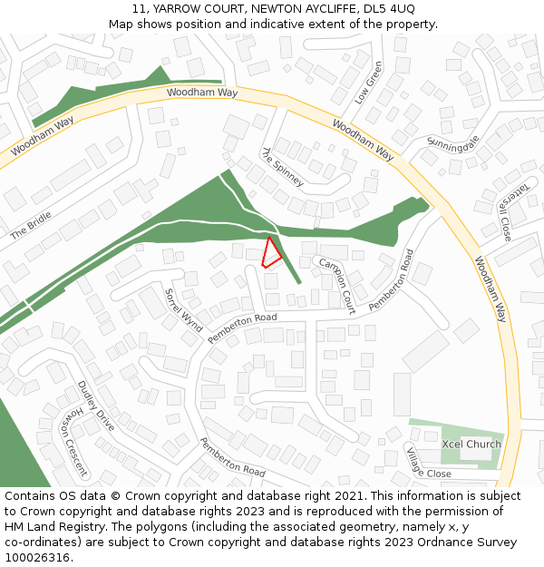 11, YARROW COURT, NEWTON AYCLIFFE, DL5 4UQ: Location map and indicative extent of plot