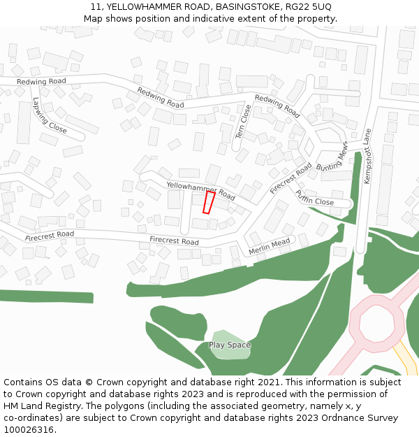 11, YELLOWHAMMER ROAD, BASINGSTOKE, RG22 5UQ: Location map and indicative extent of plot