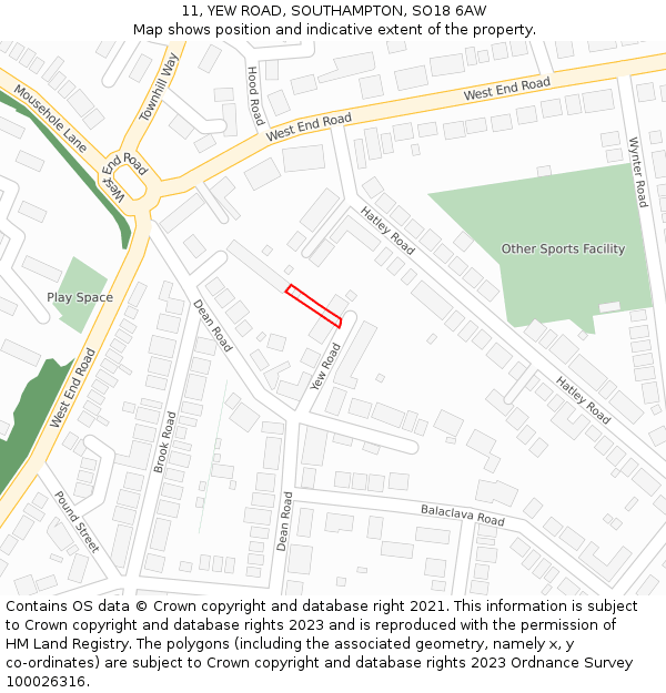 11, YEW ROAD, SOUTHAMPTON, SO18 6AW: Location map and indicative extent of plot