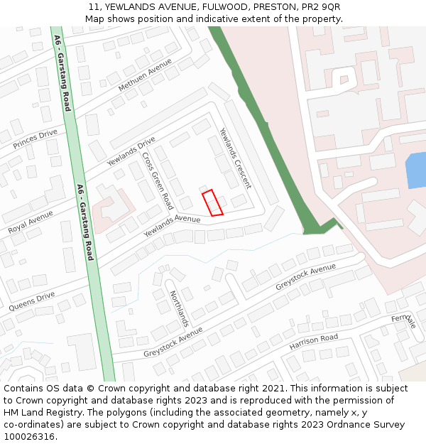 11, YEWLANDS AVENUE, FULWOOD, PRESTON, PR2 9QR: Location map and indicative extent of plot