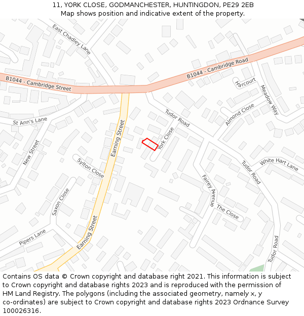 11, YORK CLOSE, GODMANCHESTER, HUNTINGDON, PE29 2EB: Location map and indicative extent of plot
