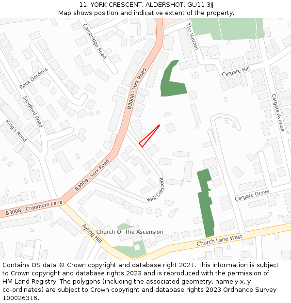 11, YORK CRESCENT, ALDERSHOT, GU11 3JJ: Location map and indicative extent of plot