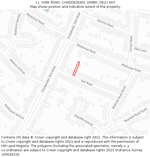 11, YORK ROAD, CHADDESDEN, DERBY, DE21 6HT: Location map and indicative extent of plot
