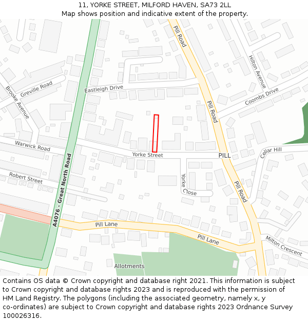 11, YORKE STREET, MILFORD HAVEN, SA73 2LL: Location map and indicative extent of plot