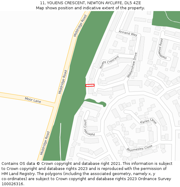 11, YOUENS CRESCENT, NEWTON AYCLIFFE, DL5 4ZE: Location map and indicative extent of plot