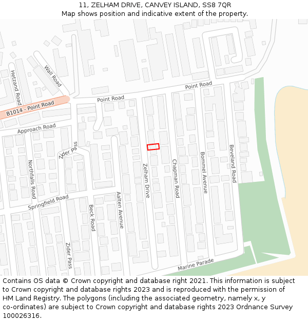 11, ZELHAM DRIVE, CANVEY ISLAND, SS8 7QR: Location map and indicative extent of plot