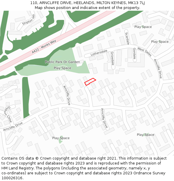 110, ARNCLIFFE DRIVE, HEELANDS, MILTON KEYNES, MK13 7LJ: Location map and indicative extent of plot